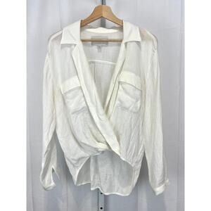 BROCHU WALKER The Finn Blouse Surplice Wrap Long Sleeve Crinkle Gauze White M